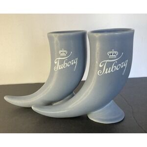 1970s Vintage Tuborg Beer Horn Mug – Danish Ceramic Light Blue Drinking Vessel